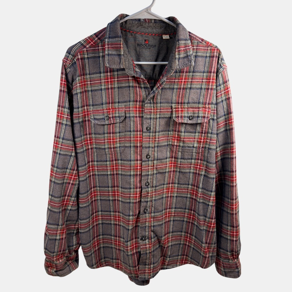 Woolrich Flannel Shirt XXL Mens‎ Plaid Button Down Long Sleeve Grey Red